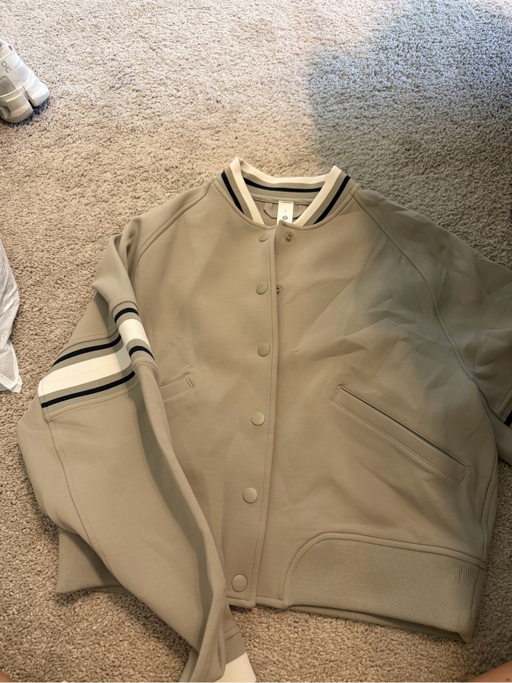 LululemonWomen's Beige Varsity Jacket with Striped Trim